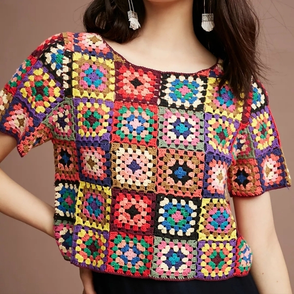 Farm Rio Crocheted & Cropped Pullover size L NWT - Picture 1 of 11